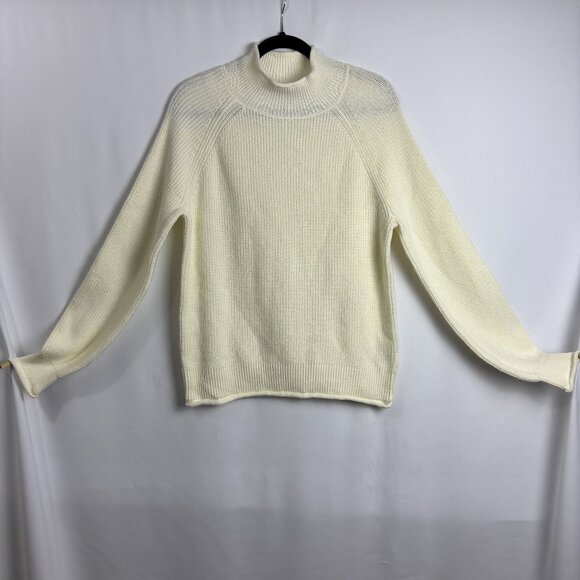 Caslon S White Ribbed Raglan Rolled Mock Neck Cotton Stretch Relaxed Sweater - Picture 1 of 6